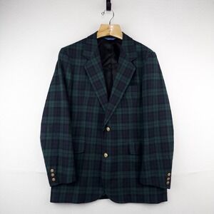 70's Pendleton Black Watch Plaid Wool Blazer 42L Green Blue 2-Button Jacket USA